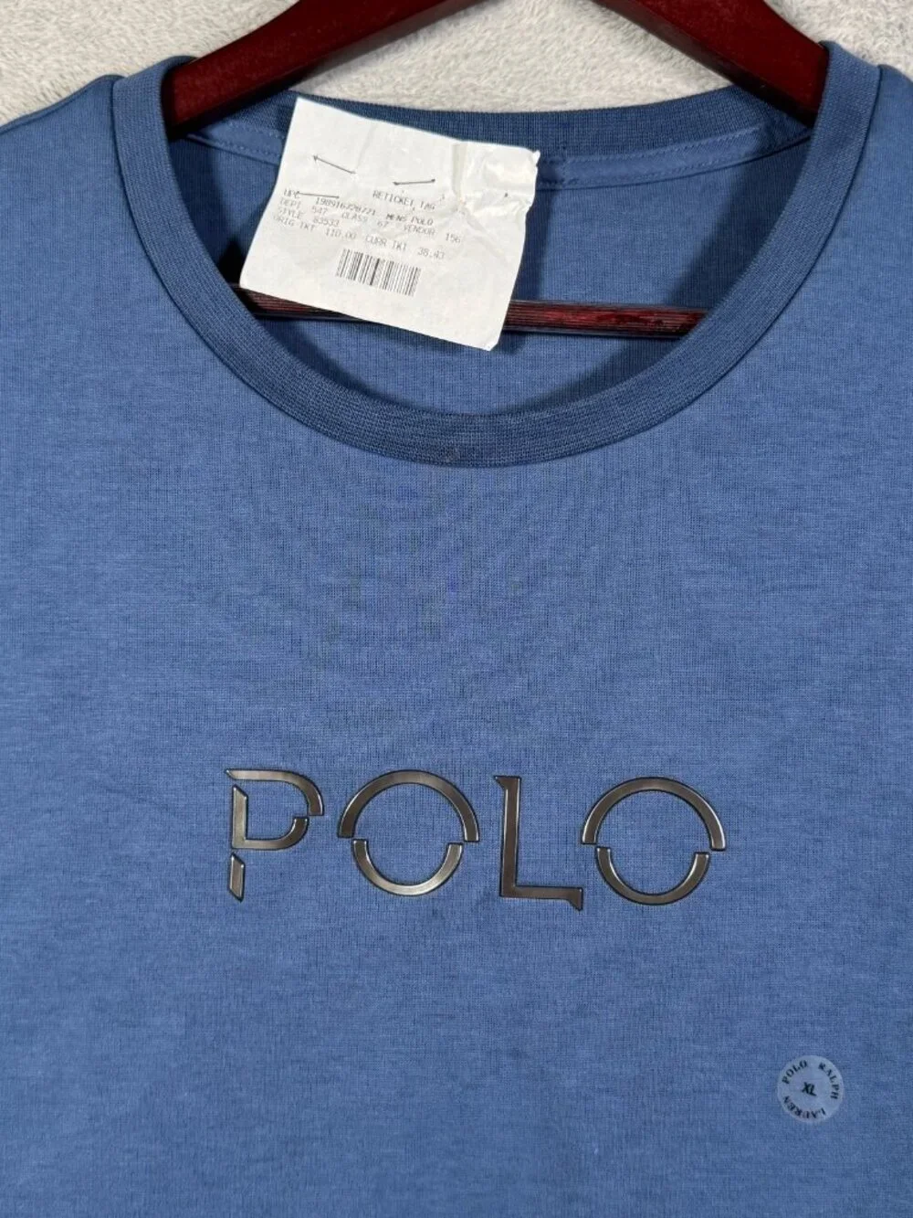 Polo Ralph Lauren T-Shirt Mens XL Blue Expedition Double Knit Spell Out $110
